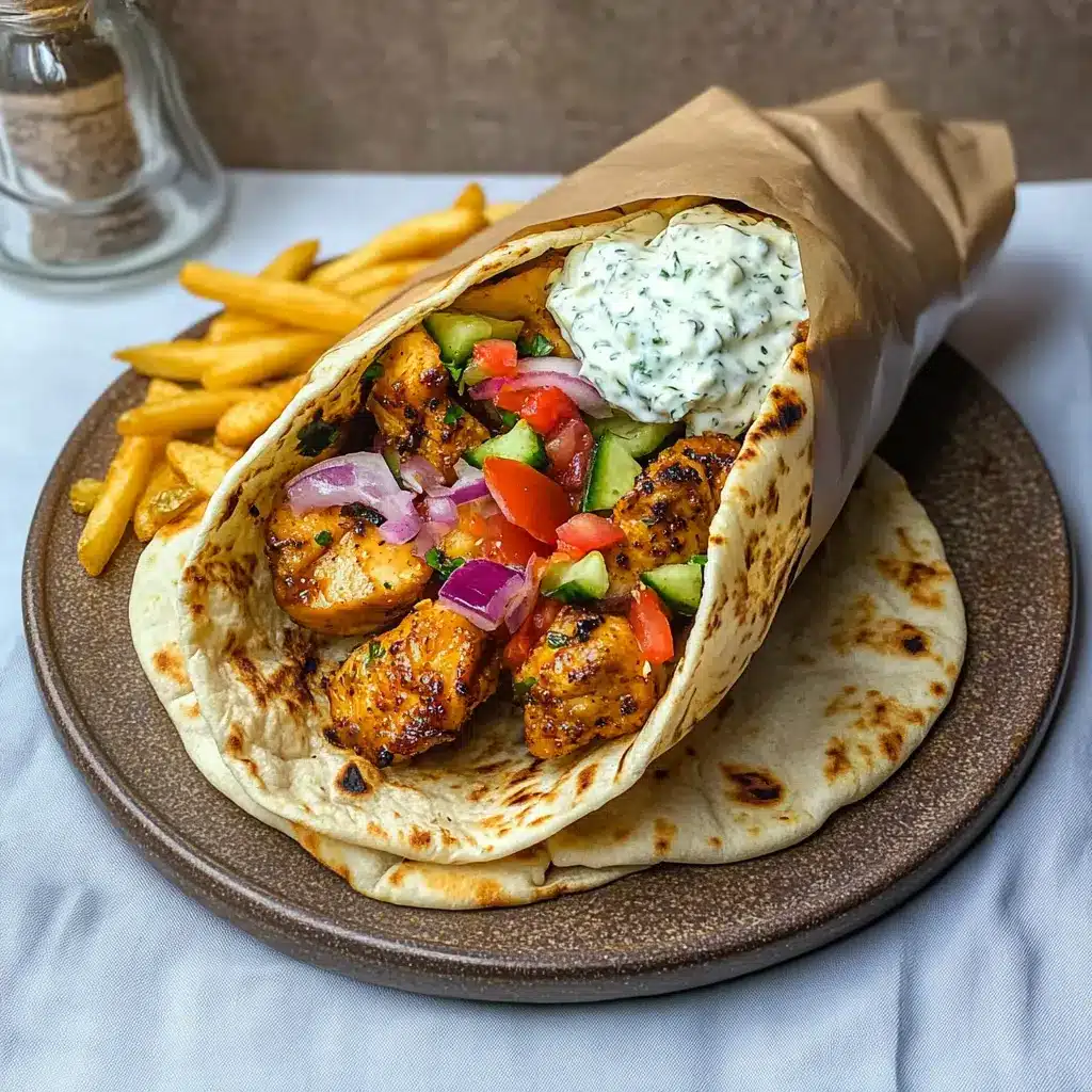 gyros de pui la air fryer ambalat, servit cu tzatziki și cartofi