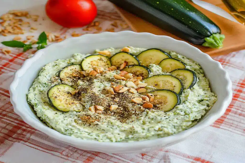 Salată de dovlecei copți rece, cu rondele de dovlecel și nuci tocate