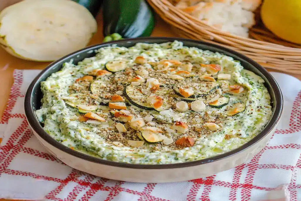 Salată de dovlecei copți cu iaurt și topping crocant de migdale