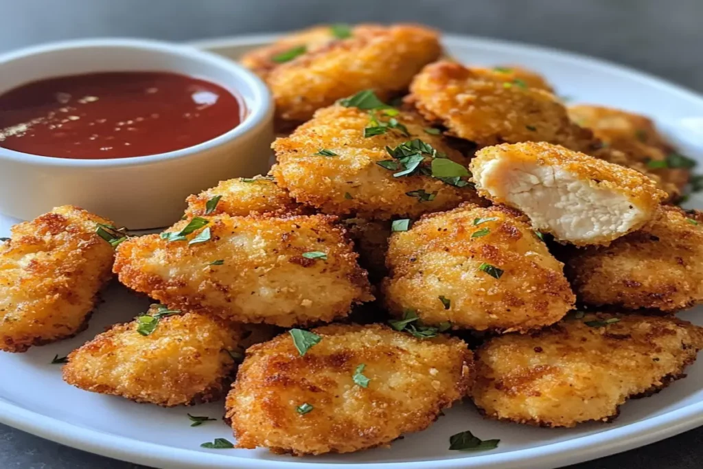 Nuggets de pui la airfryer cu crustă crocantă și interior fraged