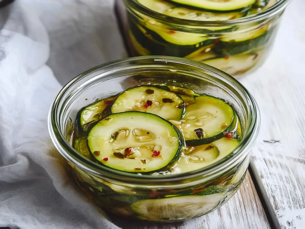 Borcane cu dovlecei marinați aromați, pregătiți pentru refrigerare