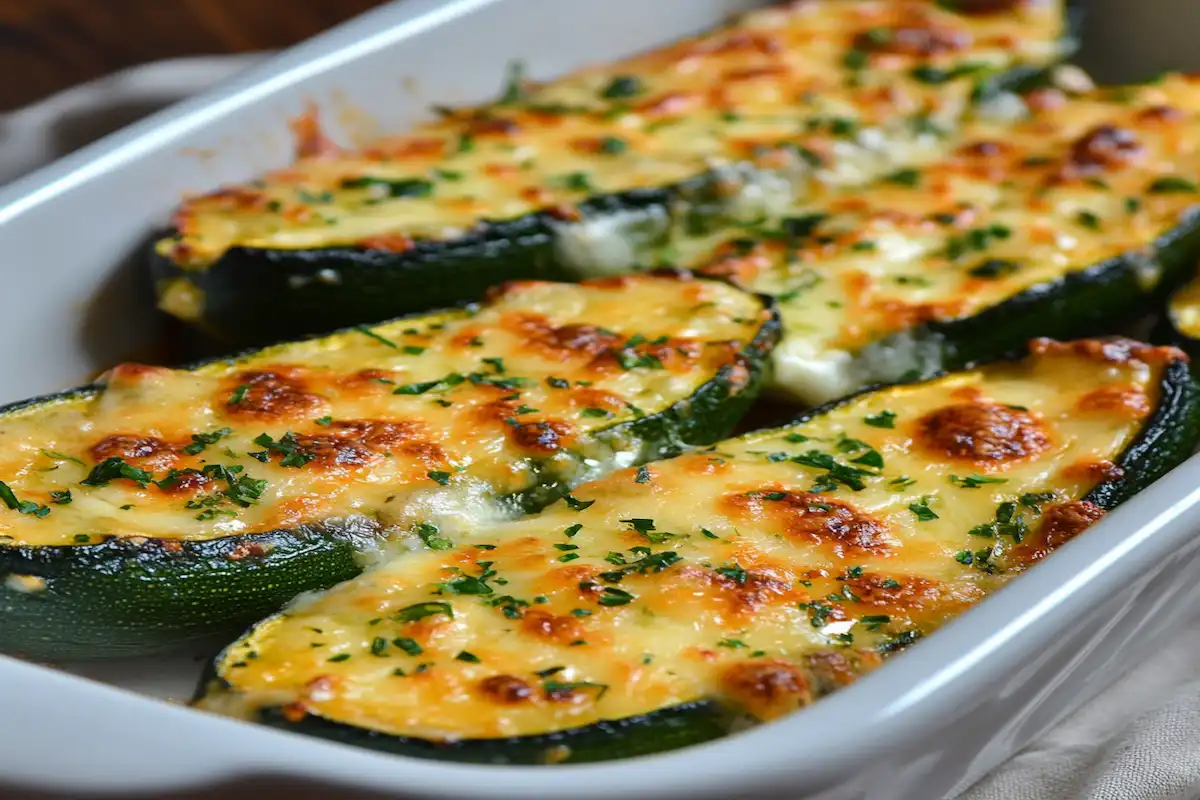 Rețete cu dovlecei cu brânză la cuptor – servire finală, caldă și cremoasă