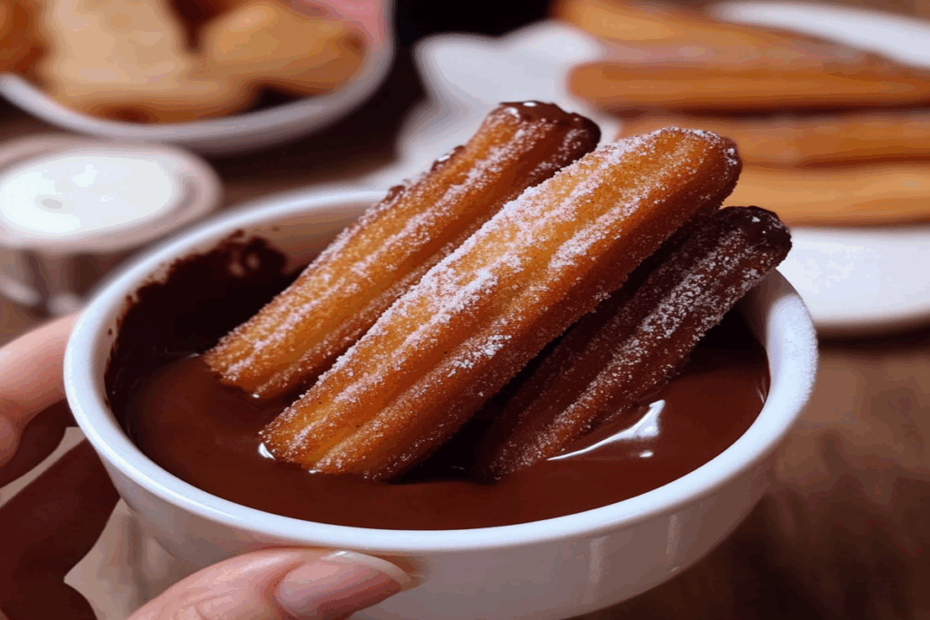 Churros la airfryer înmuiate în sos de ciocolată cremos