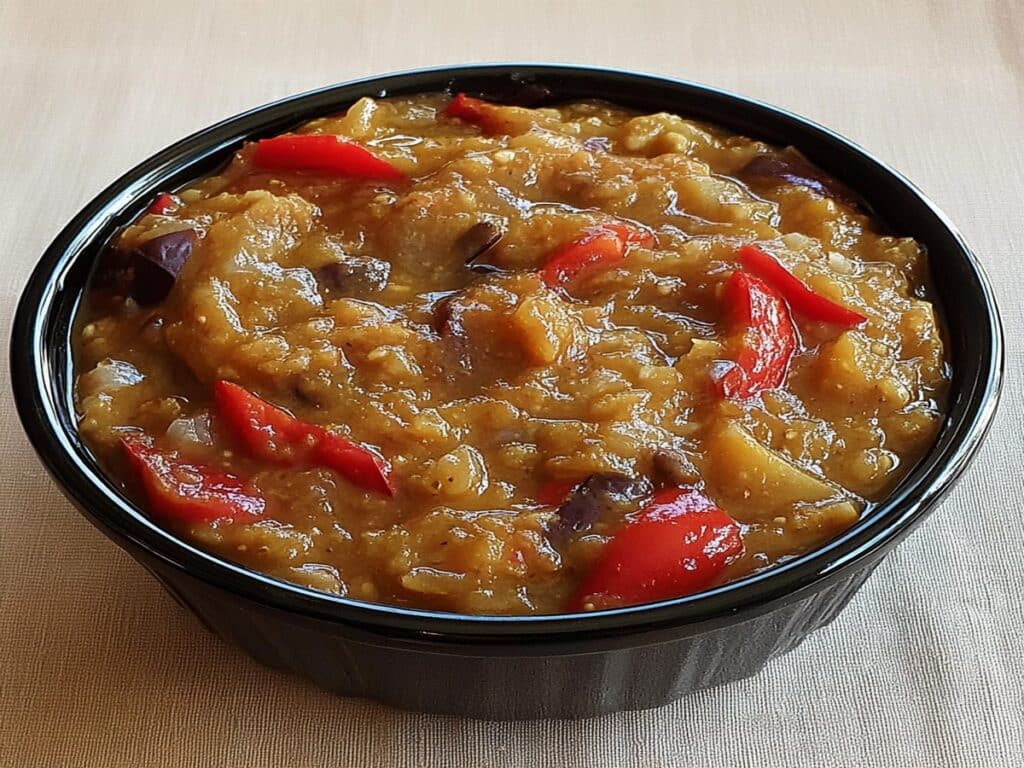 Aperitive cu vinete coapte – Rețetă delicioasă, ușor de făcut acasă 5 Aperitive cu vinete coapte servite într-un bol negru, vedere laterală