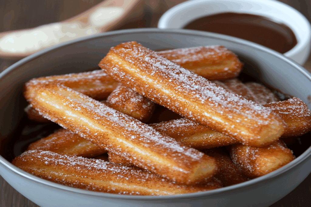 Bol cu churros la airfryer presărați cu zahăr