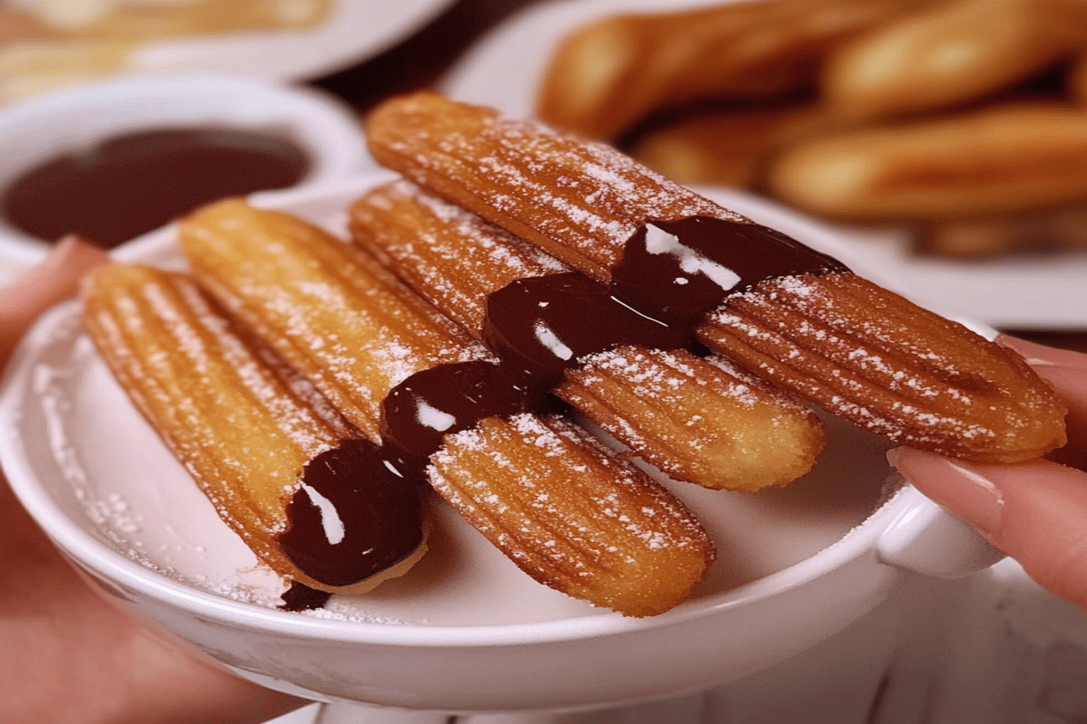 Churros la airfryer cu ciocolată topită turnată deasupra