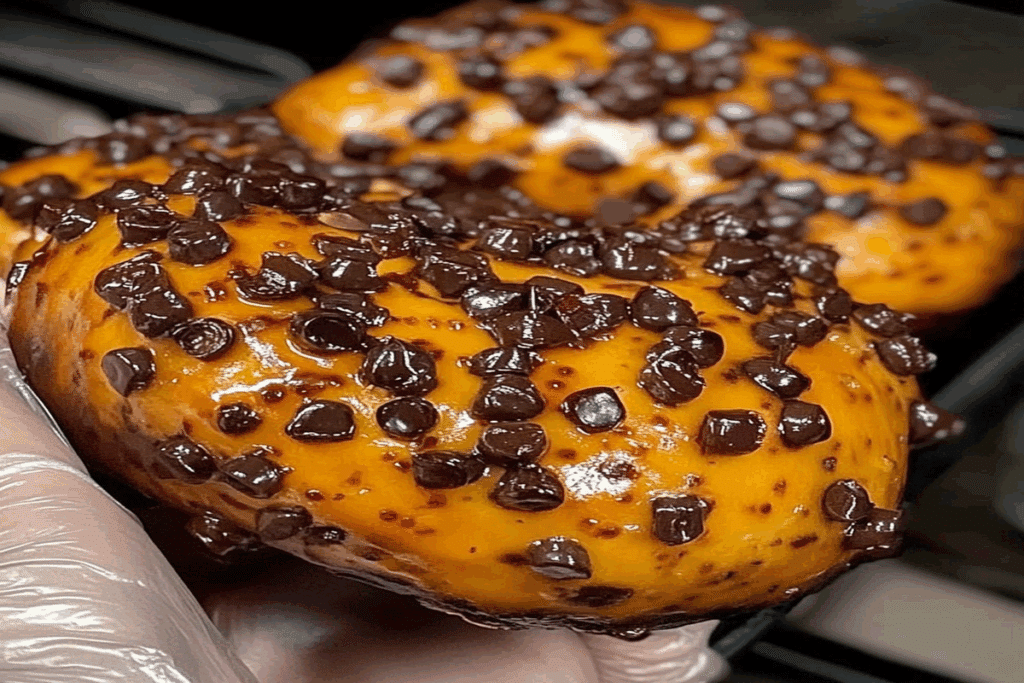 Gogoși la airfryer fără dospire cu chipsuri de ciocolată, fotografiate de aproape