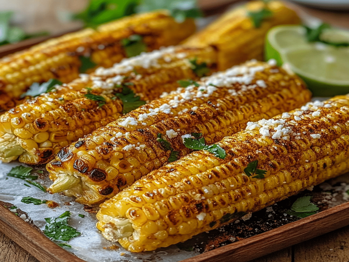 Porumb la airfryer cu brânză și felii de lime