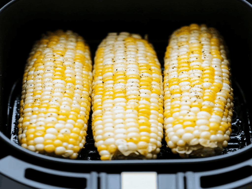 Trei știuleți de porumb la airfryer înainte de coacere