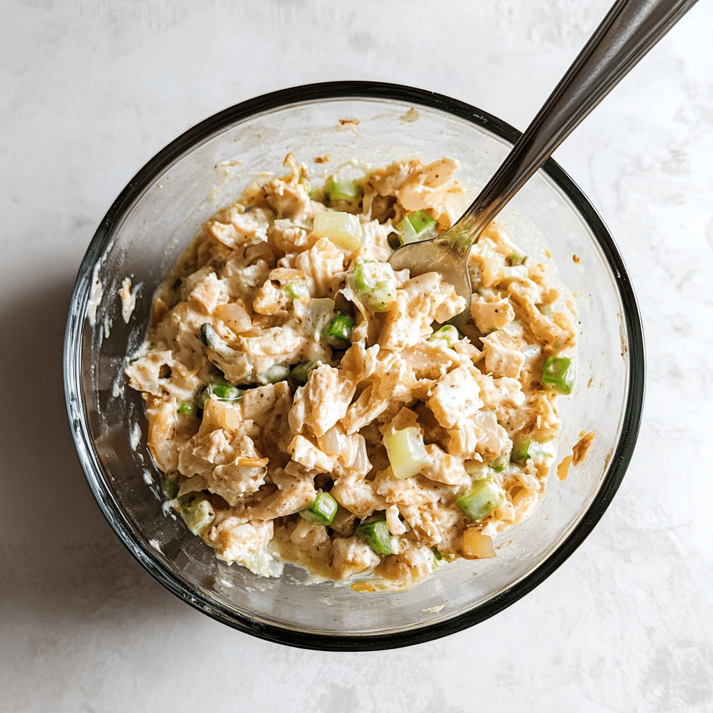 Rețetă salată de ton simplă – hrană sănătoasă, fără stres 6 Salata de ton simplă văzută de sus într-un bol de sticlă.