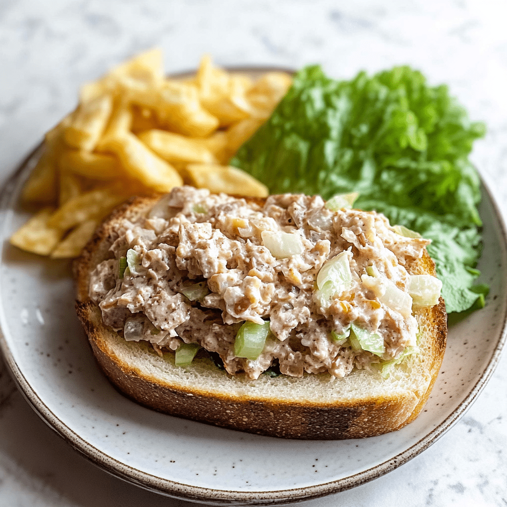 Rețetă salată de ton simplă – hrană sănătoasă, fără stres 9 Sandwich cu salată de ton simplă pe pâine, fotografiat de aproape.