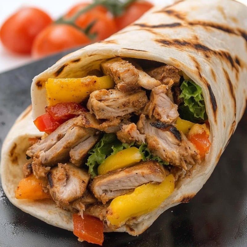 Ruladă de shaorma la air fryer cu carne, legume și lipie rumenită