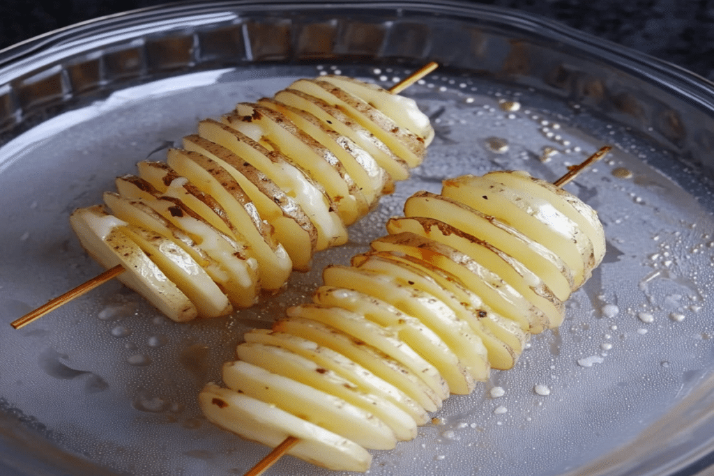 Cartofi acordeon cruzi și condimentați, pregătiți pentru air fryer.