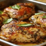 Pulpe dezosate la cuptor rumenite, fotografiate de aproape cu ierburi aromate.