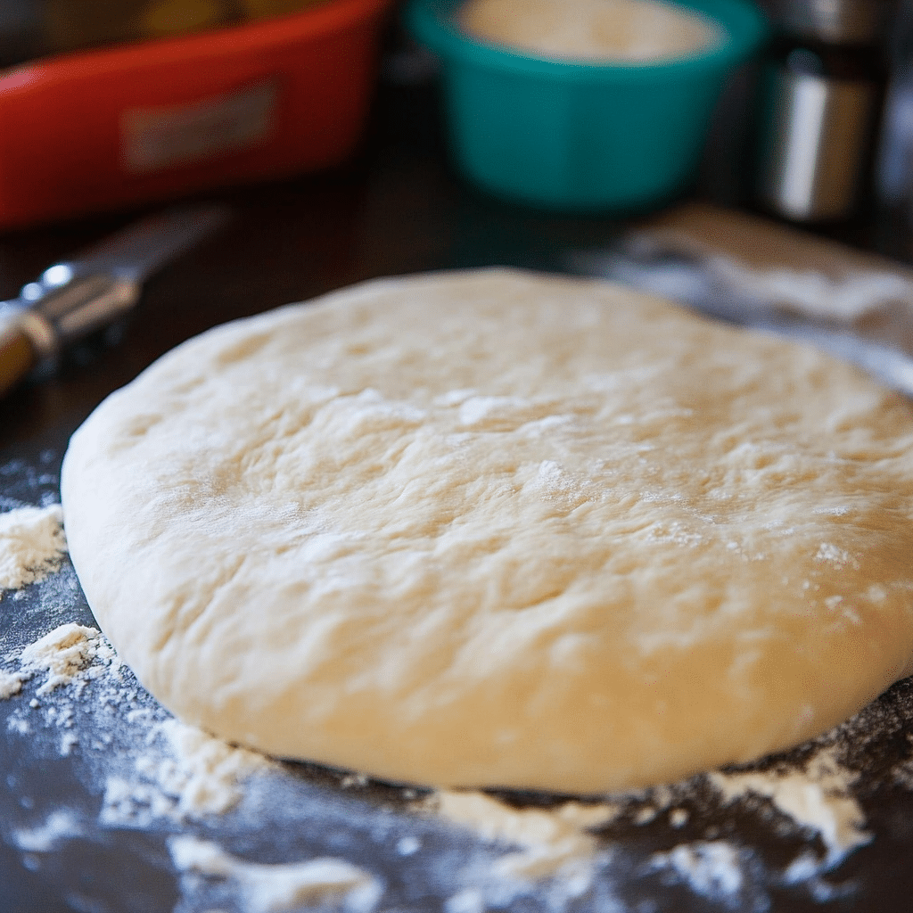 Blat de pizza – cum obții textura potrivită fără eșecuri 5 blat de pizza crud intins manual pe hartie de copt