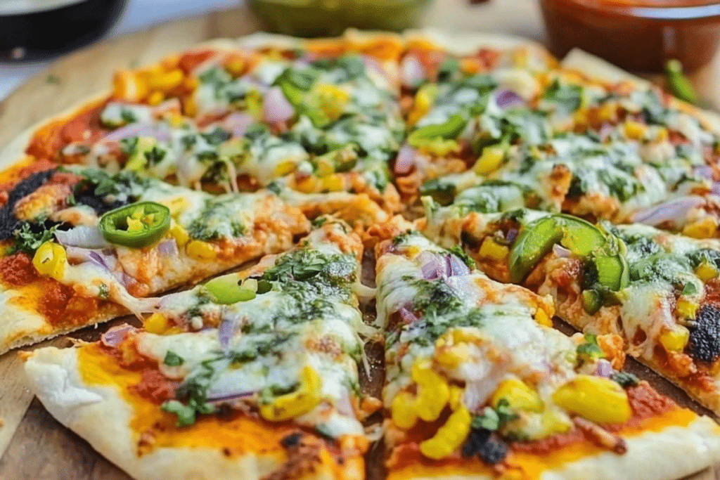 Pizza vegetariana reteta – cea mai practică variantă pentru acasă 6 Pizza vegetariana reteta fotografiata din lateral, cu legume si branza topita