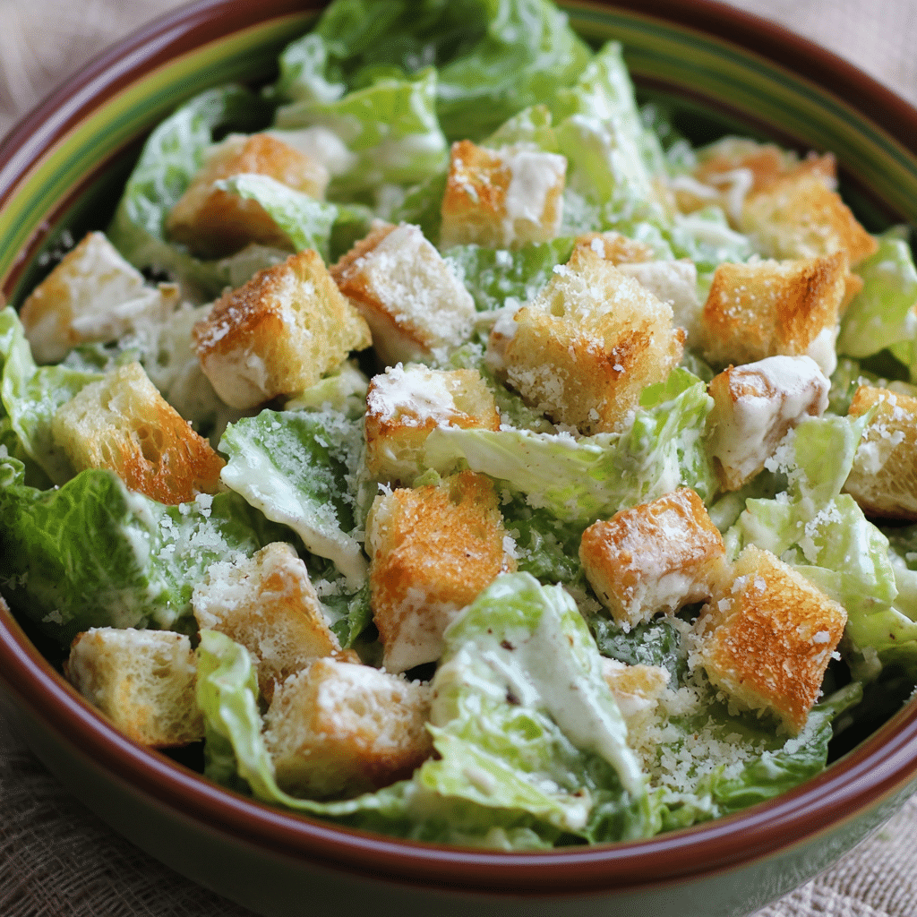 Salată cezar rețetă cu crutoane pregătite la cuptor, rumenite și asezonate