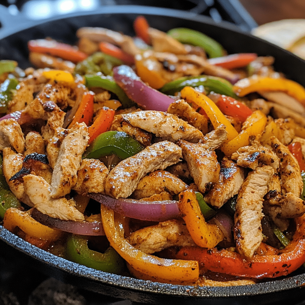 Fajitas de pui: cum obții gust mexican autentic în 35 de minute 4 Fajitas de pui cu ardei și ceapă, detaliu close-up al texturii caramelizate