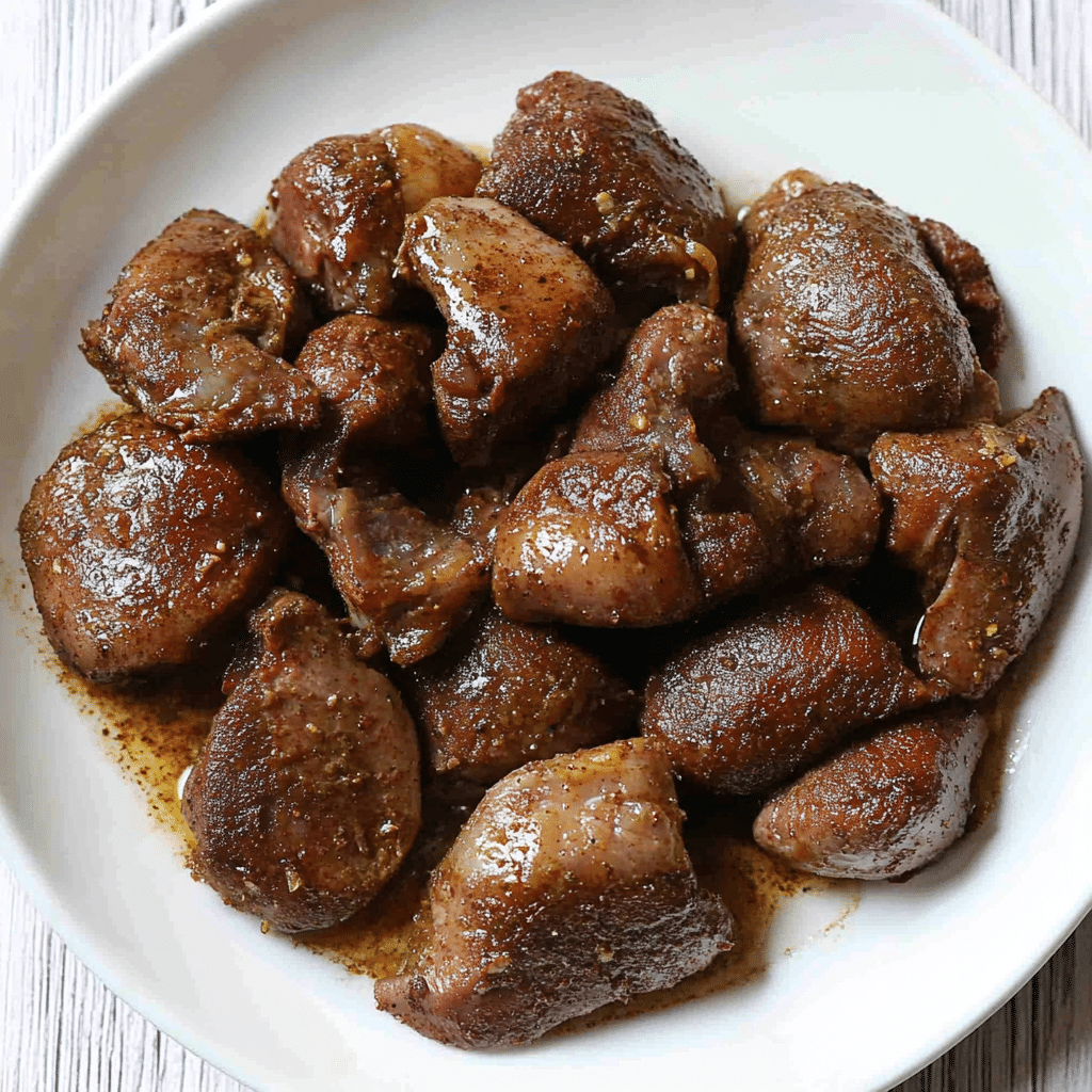 Ficatei de pui cu ceapa, prim-plan pe textura rumenita si suculenta