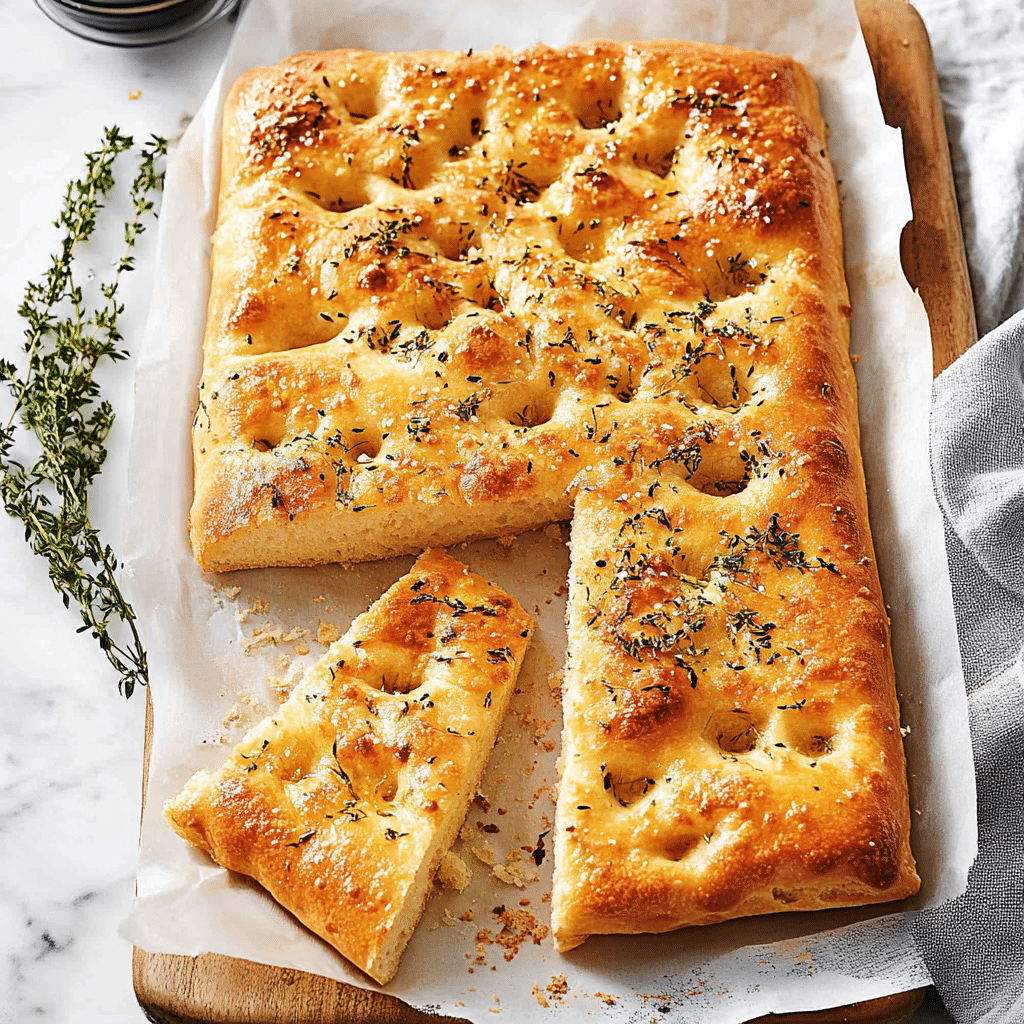 Focaccia reteta italiană – cum iese moale și aerată 5 focaccia reteta tăiată, cu miez pufos și crustă crocantă, servită pe hârtie de copt