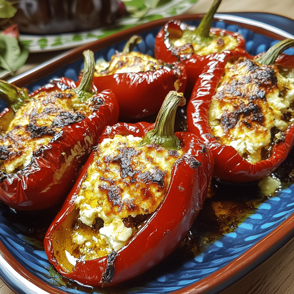 Ardei kapia umpluți cu brânză feta la airfryer în 20 minute – rețeta ușoară 7 Ardei kapia umpluți cu brânză feta la airfryer serviți pe farfurie, cu crustă aurie și pătrunjel proaspăt