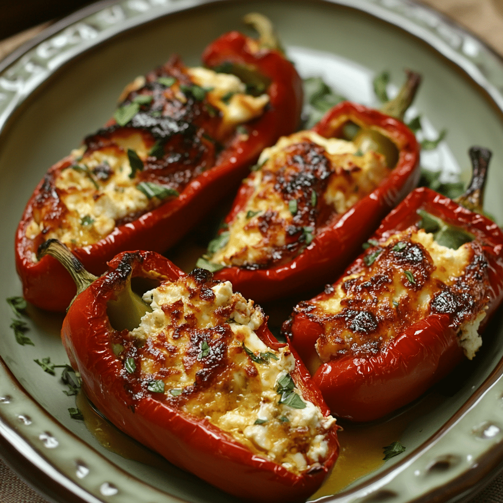 Ardei kapia umpluți cu brânză feta la airfryer în 20 minute – rețeta ușoară 5 Ardei kapia umpluți cu brânză feta la airfryer în prim-plan, cu crustă rumenă și ulei aromat