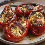 Ardei kapia umpluți cu brânză feta la airfryer în 20 minute – rețeta ușoară 6 Ardei kapia umpluți cu brânză feta la airfryer într-o tavă rustică, cu crustă crocantă