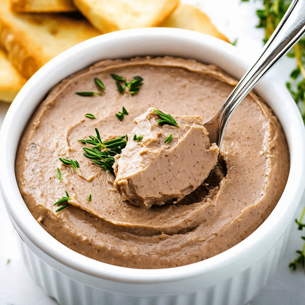 Pate de ficat de pui cremos: rețeta delicioasă și rapidă de casă 8 Pate de ficat de pui servit cu paine prajita si patrunjel proaspat in bol alb