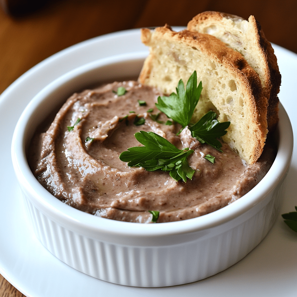 Pate de ficat de pui cremos: rețeta delicioasă și rapidă de casă 9 Pate de ficat de pui fin, neted, servit in bol alb cu lingura si ierburi aromatice