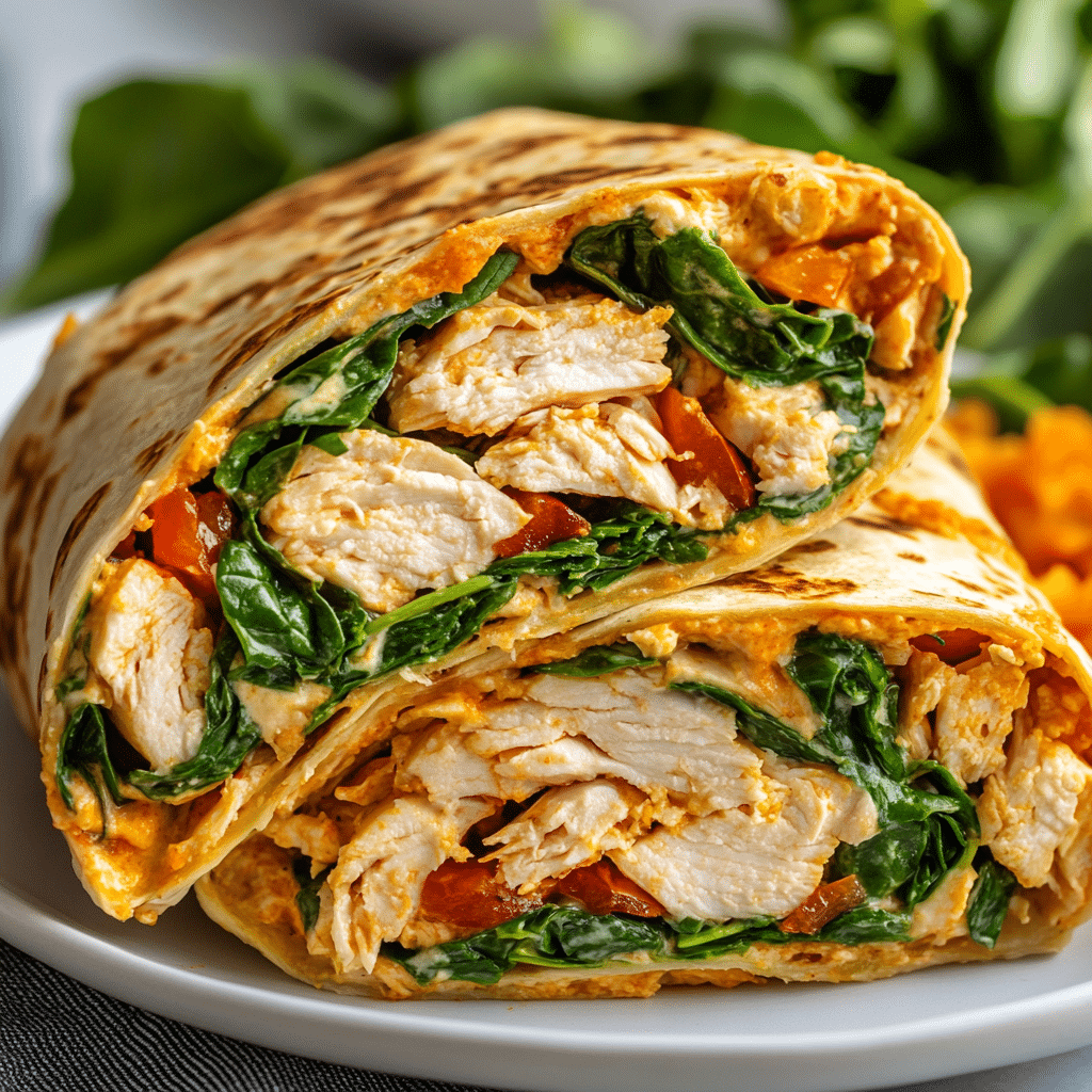 wrap proteic crocant la air fryer prim-plan cu straturi de pui și legume